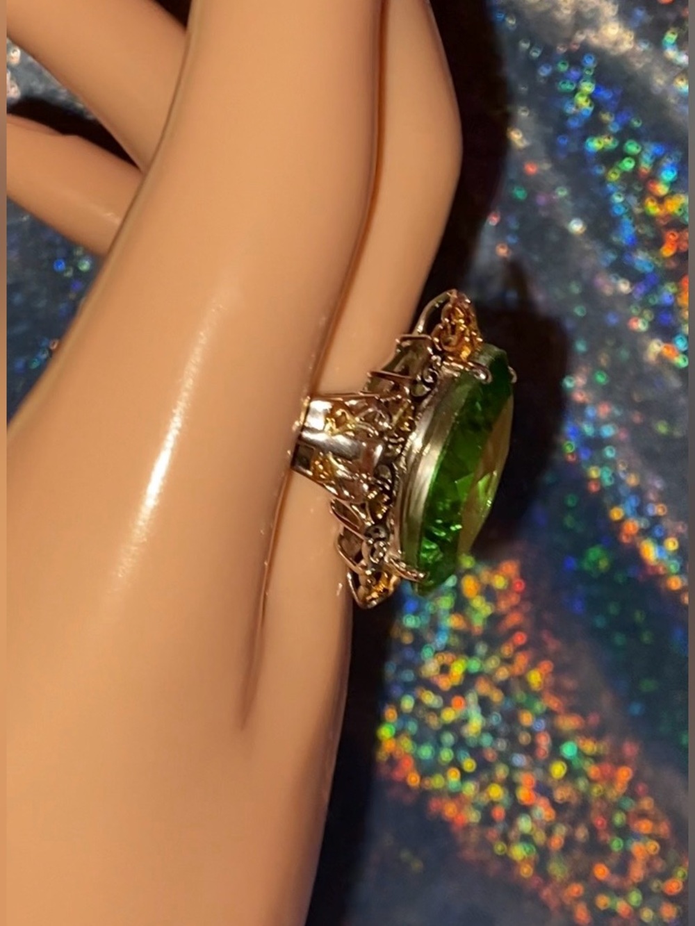 ✨💚👑 Poison Crown Chartreuse Quartz Ring | Art Deco Marquise Statement Sz 11